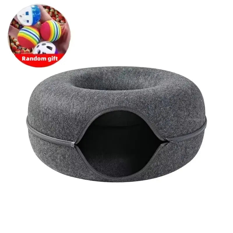 Cama Tipo Túnel Para Gatos De Interior, Resistente a Los Arañazos, Donut, Cueva, Escondite Para Gatos De Interior, Fieltro Redondo Desmontable Y Lavable