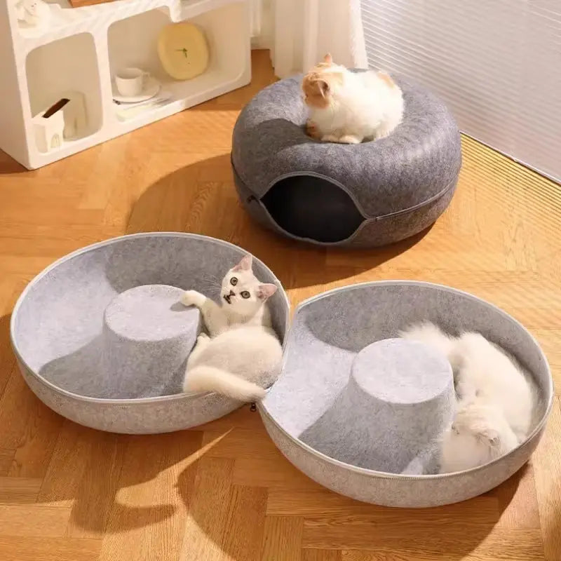 Cama Tipo Túnel Para Gatos De Interior, Resistente a Los Arañazos, Donut, Cueva, Escondite Para Gatos De Interior, Fieltro Redondo Desmontable Y Lavable