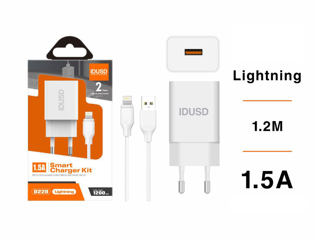 CARGADOR 1.5A CON CABLE LIGHTNING 1.2M