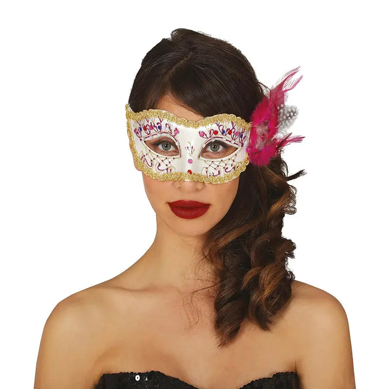 ANTIFAZ BLANCO CON PLUMA ROSA XOCO