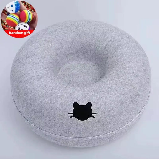 Cama Tipo Túnel Para Gatos De Interior, Resistente a Los Arañazos, Donut, Cueva, Escondite Para Gatos De Interior, Fieltro Redondo Desmontable Y Lavable