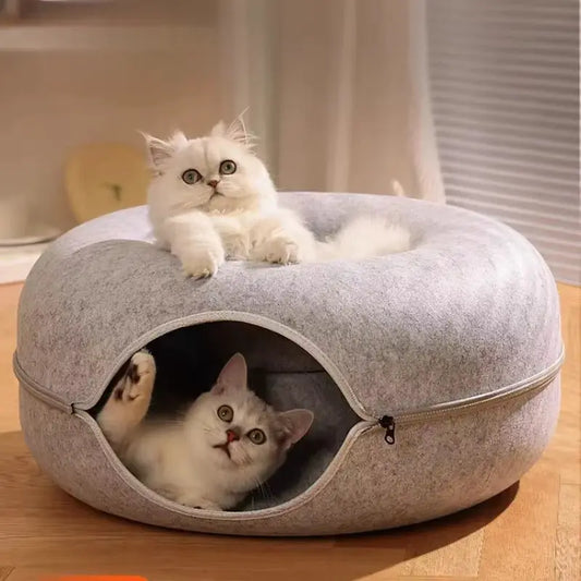 Cama Tipo Túnel Para Gatos De Interior, Resistente a Los Arañazos, Donut, Cueva, Escondite Para Gatos De Interior, Fieltro Redondo Desmontable Y Lavable