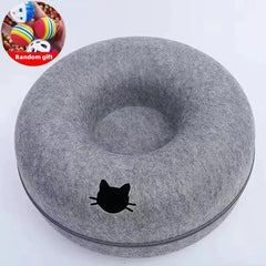 Cama Tipo Túnel Para Gatos De Interior, Resistente a Los Arañazos, Donut, Cueva, Escondite Para Gatos De Interior, Fieltro Redondo Desmontable Y Lavable