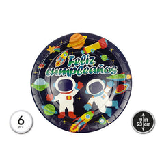 PLATOS DE CARTON ASTRONAUTA 23CM 6PCS