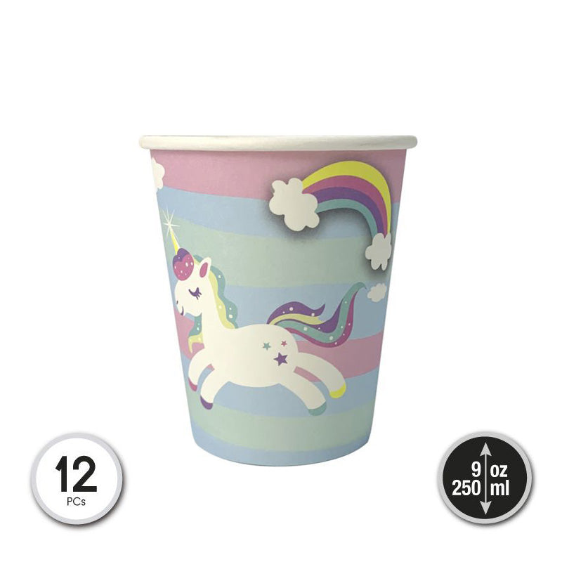 VASOS DE CARTON UNICORNIO 250ML 12PCS