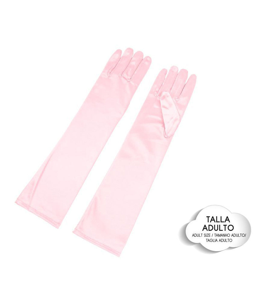 GUANTES SATEN LARGO ROSA