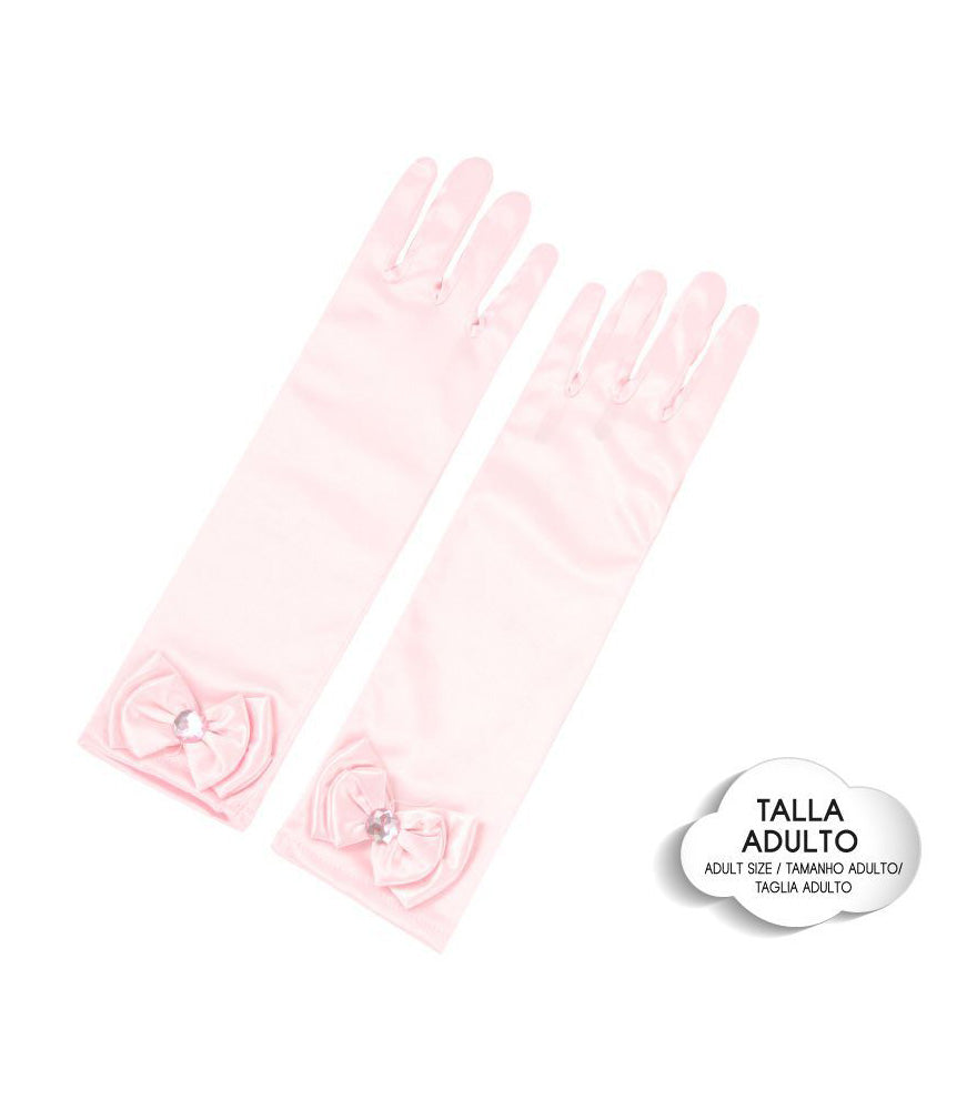 GUANTES PRINCESA CON LAZO ROSA