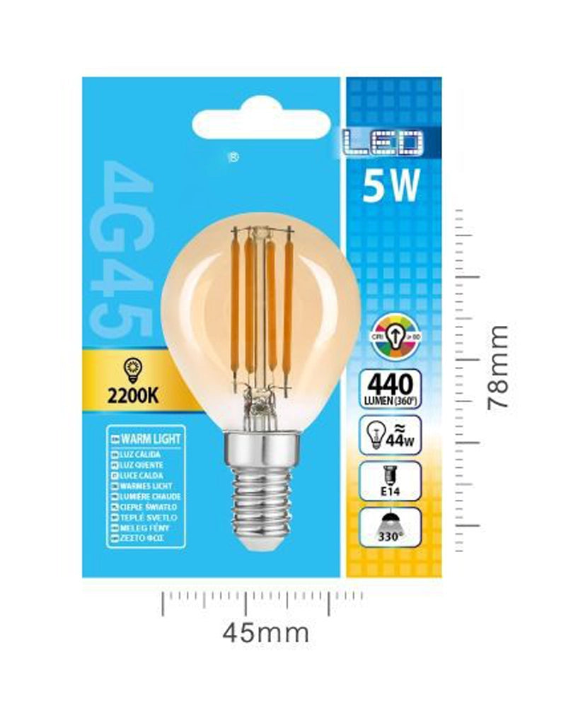 LED FILAMENTO G45 5W E14 LUZ CALIDA