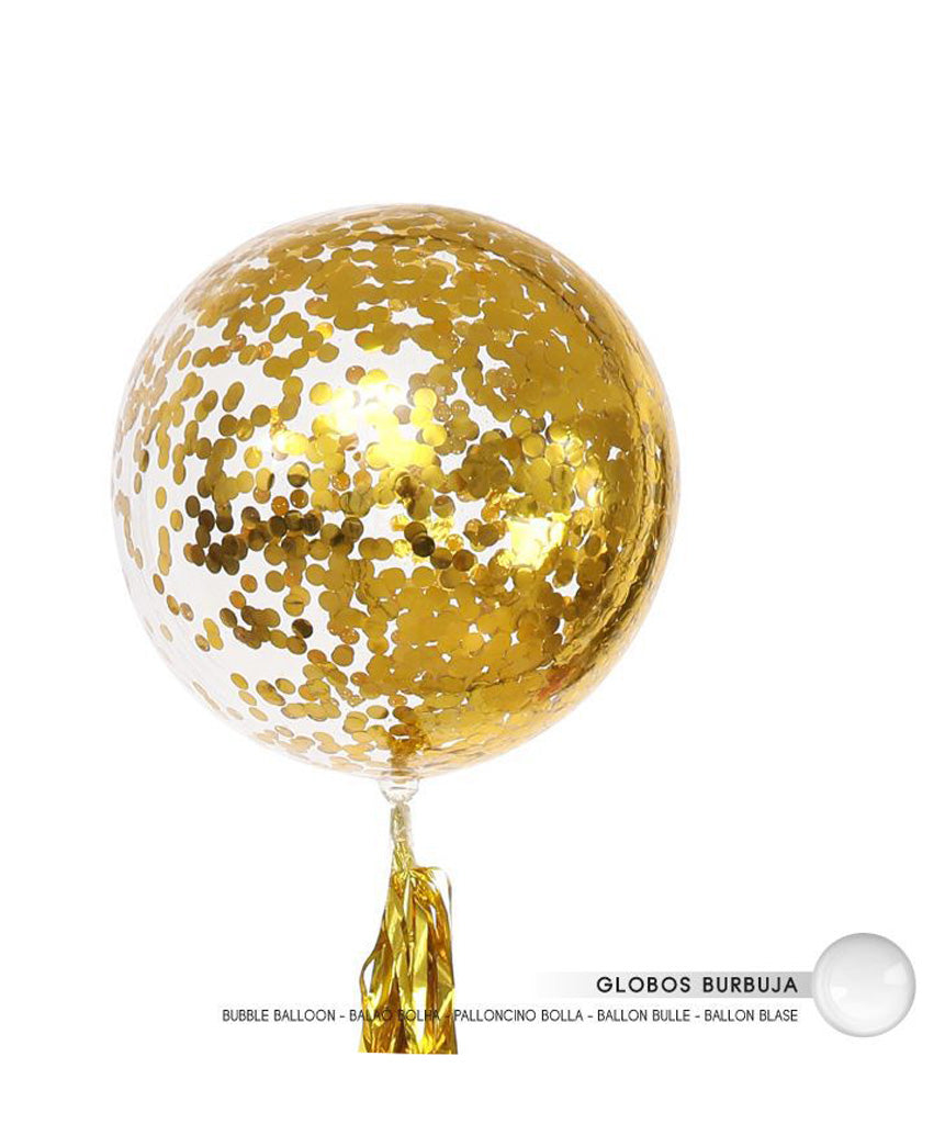 GLOBO BURBUJA CONFETTI ORO