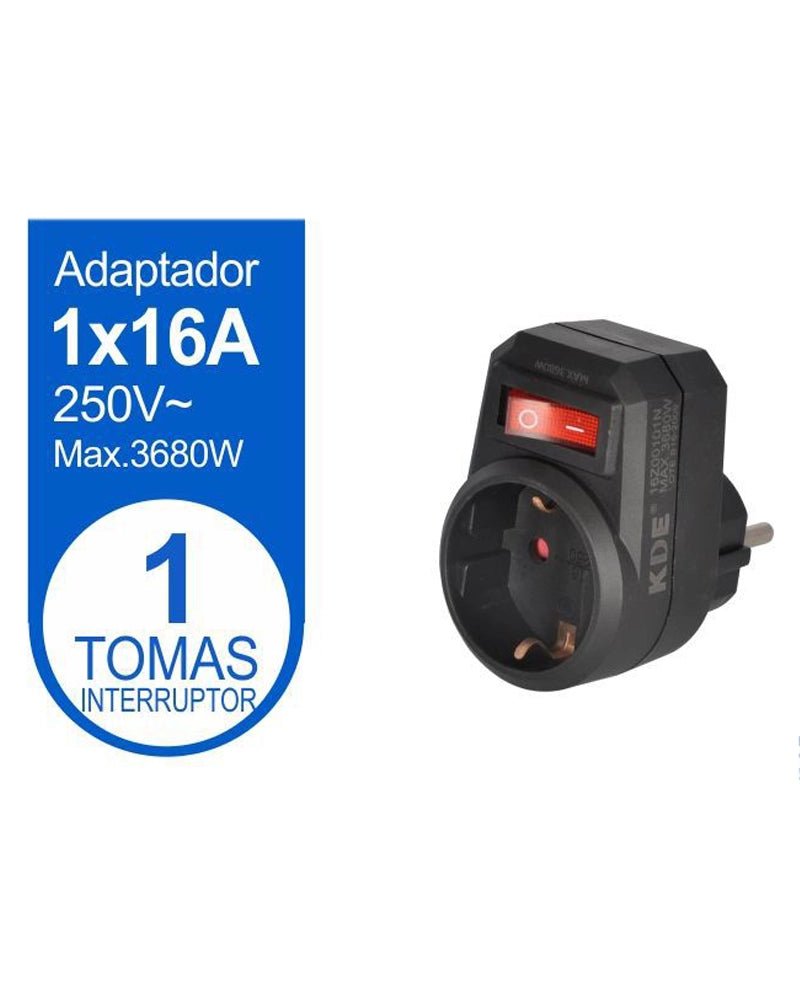 ADAPTADOR 1 TOMA CON INTERRUPTOR NEGRO - Vencashop