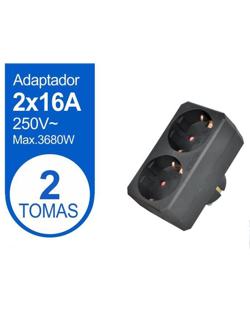 ADAPTADOR SCHUKO DE 2 TOMAS NEGRO - Vencashop