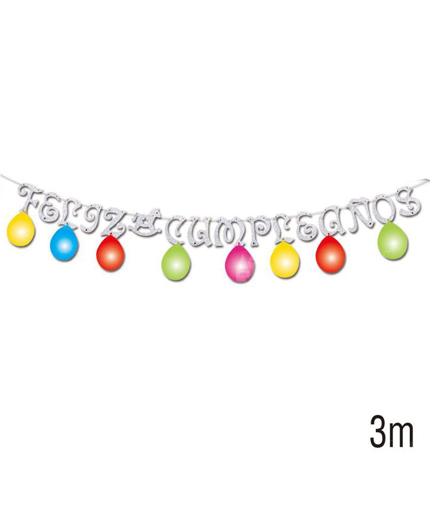 BANNER CON GLOBOS GLITTER PLATA - Vencashop