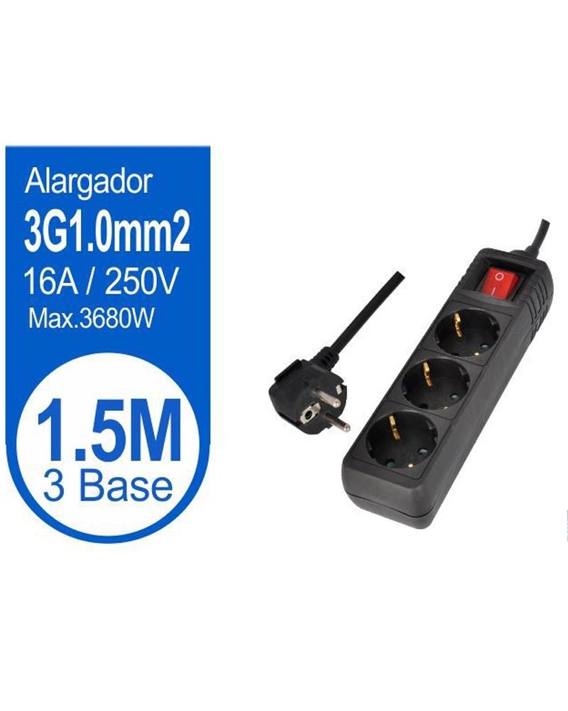 BASE MULTIPLE 3 TOMAS CON INT 1.5M NEGRO - Vencashop