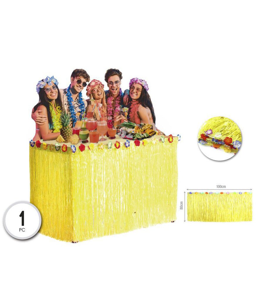 FALDA DE MESA FLECO HAWAIANA AMARILLO 80X100CM - BlissMarket